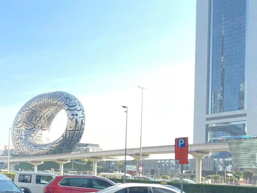 Museum of the Future and Sheikh Zayed Road traffic in Dubai, photographed on one of our trips
